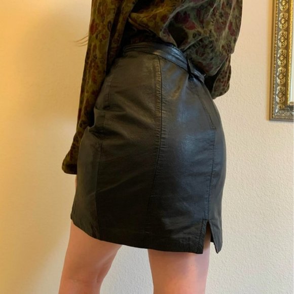 Vintage genuine leather mini skirt black - Picture 6 of 7
